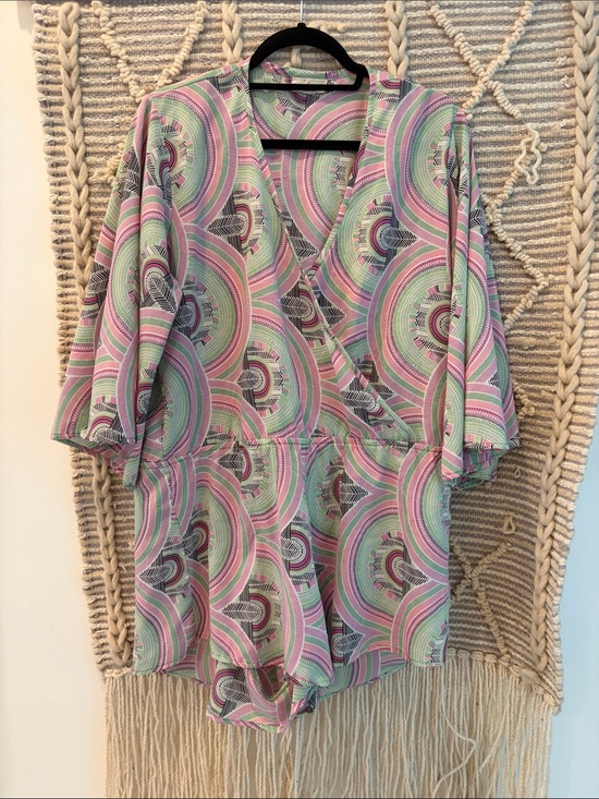 Elan Other - Elan Pastel Pink & Mint Green Geo Wrap Romper